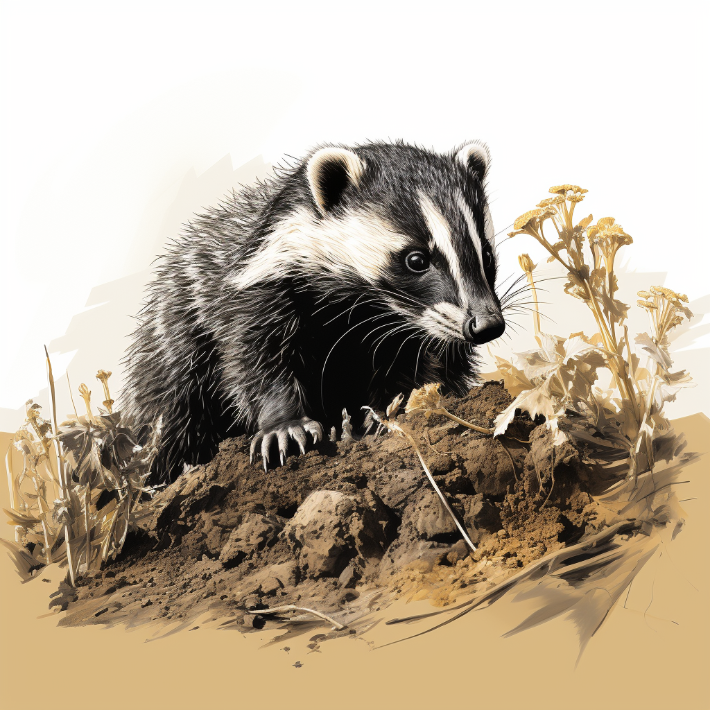 Badger with Worms, Minimalistic Illustration