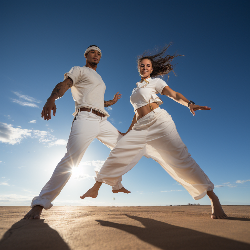 Two Bahiaian Capoeira dancers in white