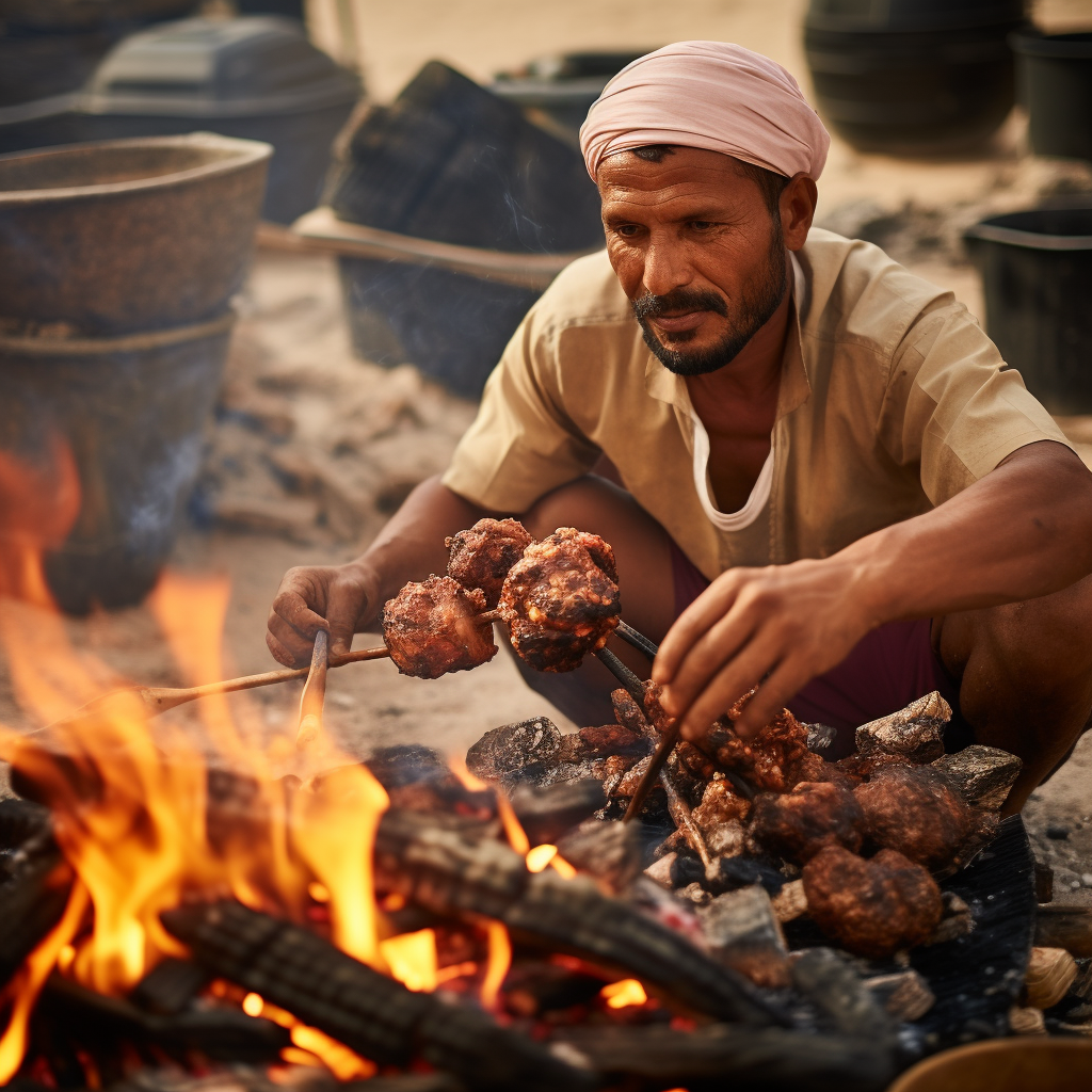 Delicious Bahraini kebab being cooked