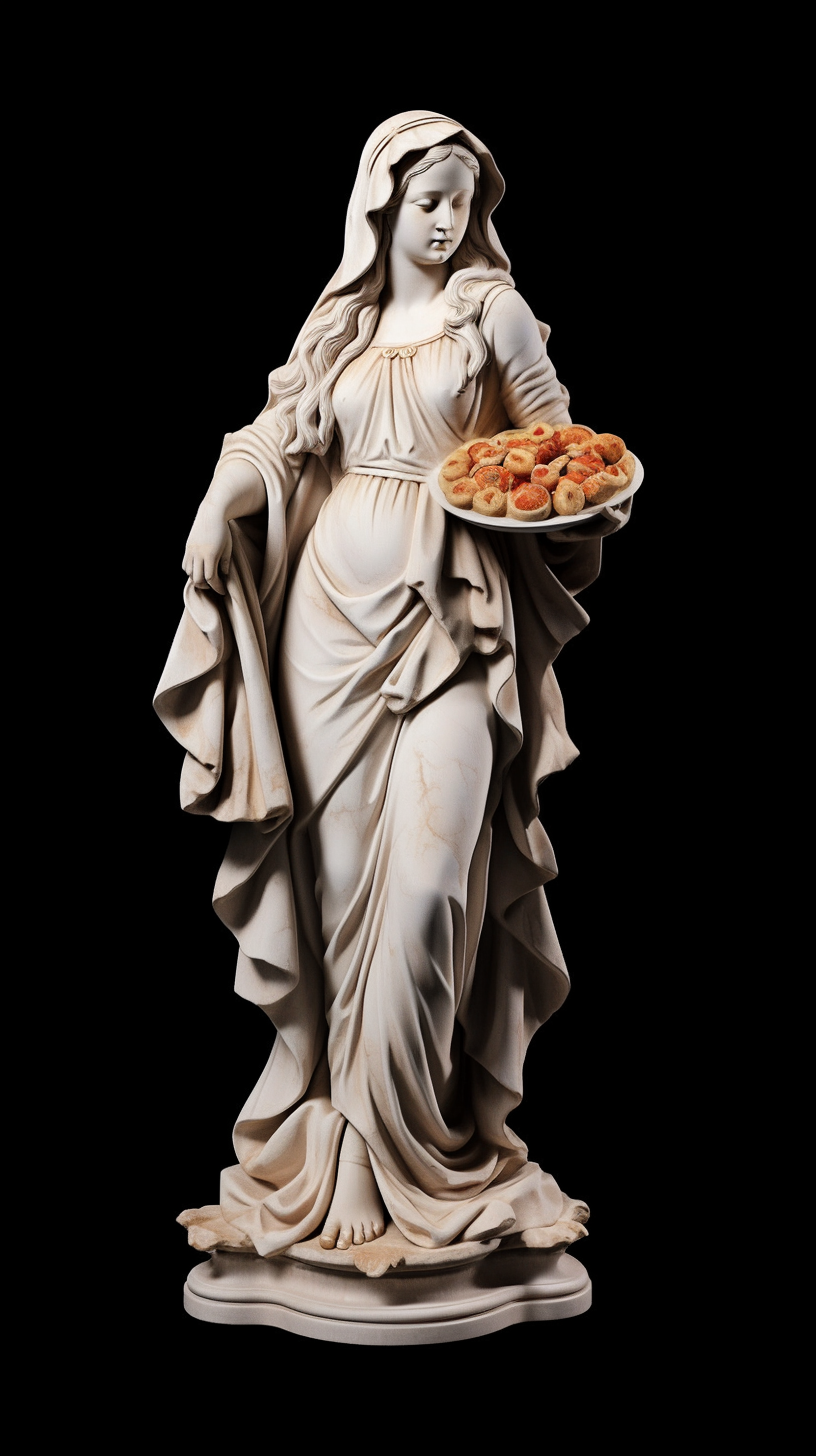 Renaissance Bajan woman holds pizza slices