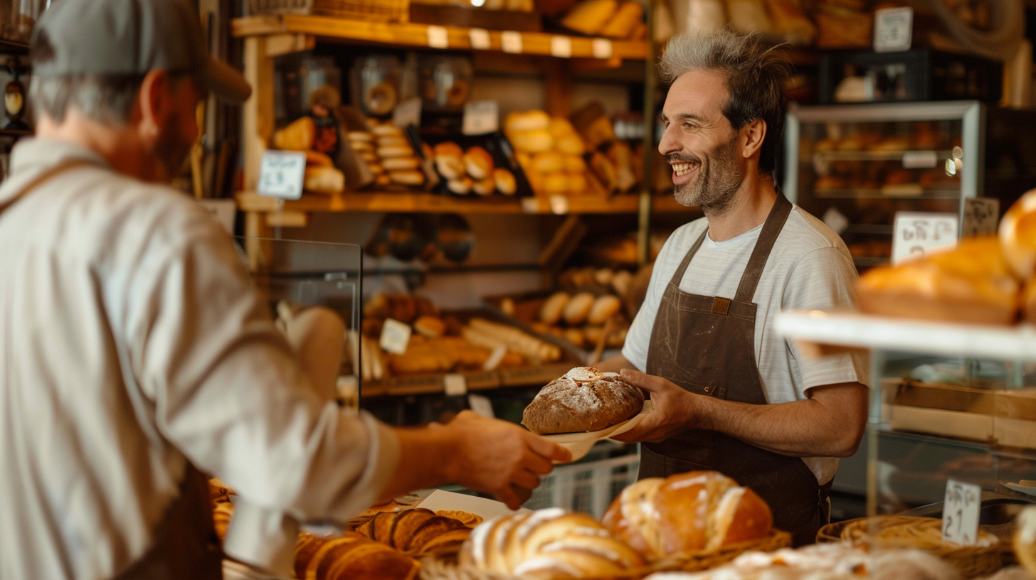 Man serving customer in bakery