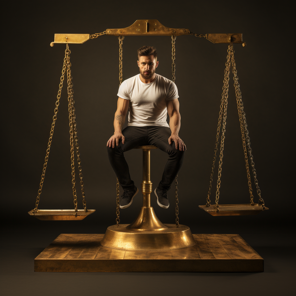 Man thinking with golden scale for balance