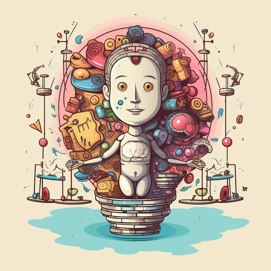 Cartoon style image of balancing AI and emotional intelligence