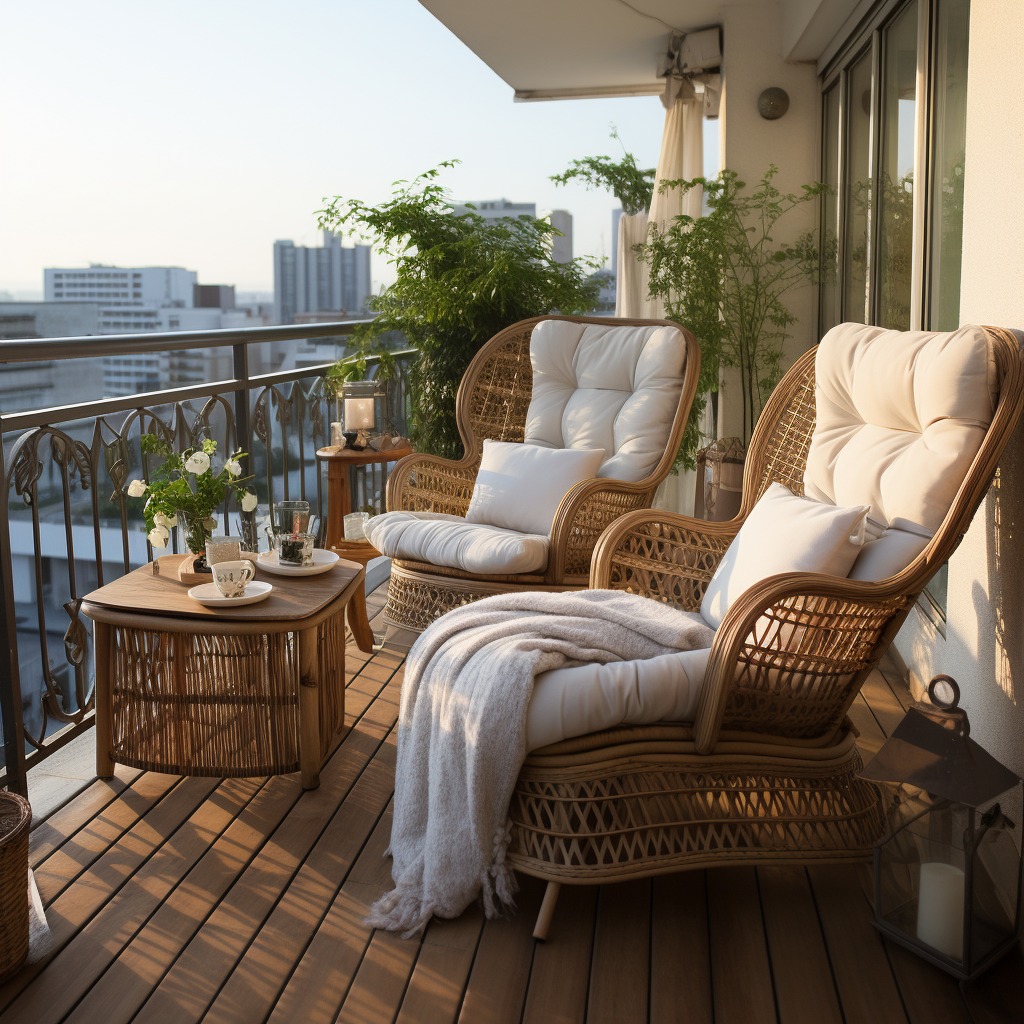 Comfortable balcony chair set with cushions