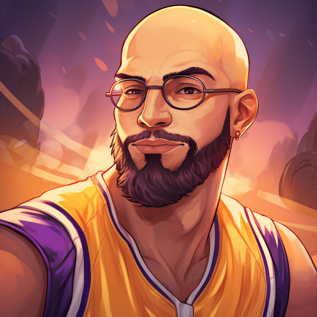 Bald Bearded Anime Glasses Lakers Jersey