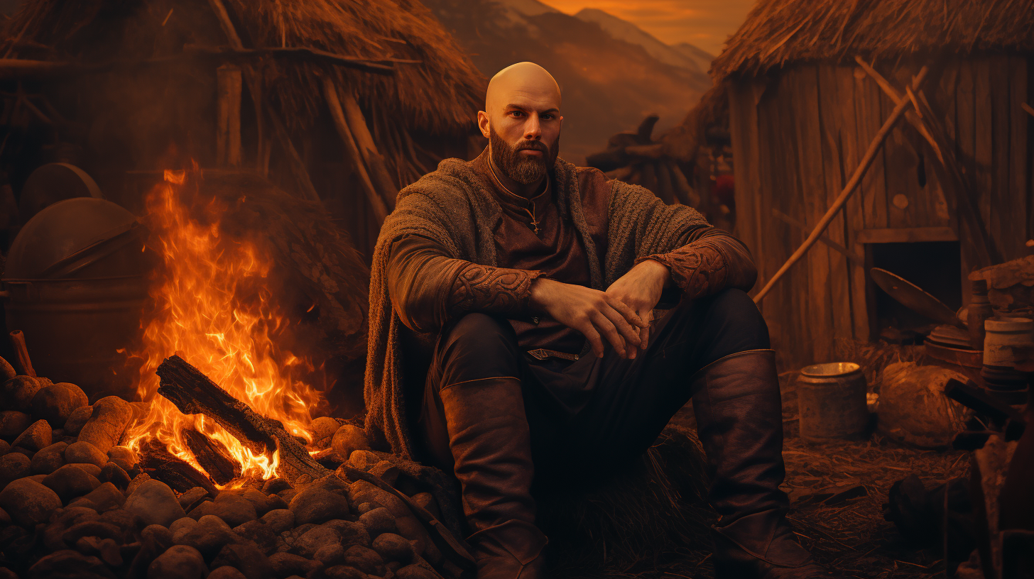 Bald Bearded Man with Eye Patch Bonfire Medieval