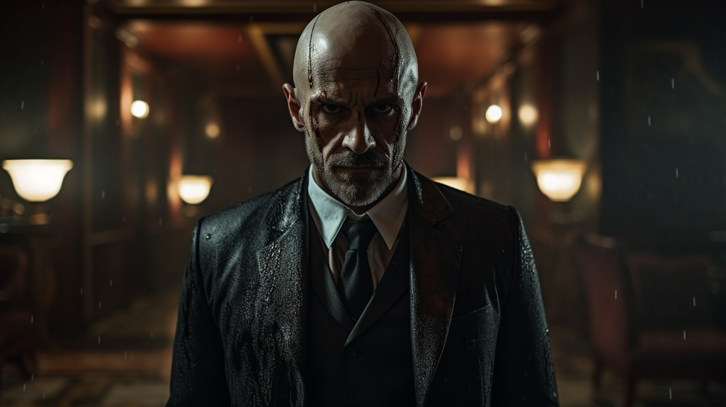 Bald bearded terminally ill hitman in vampire hotel