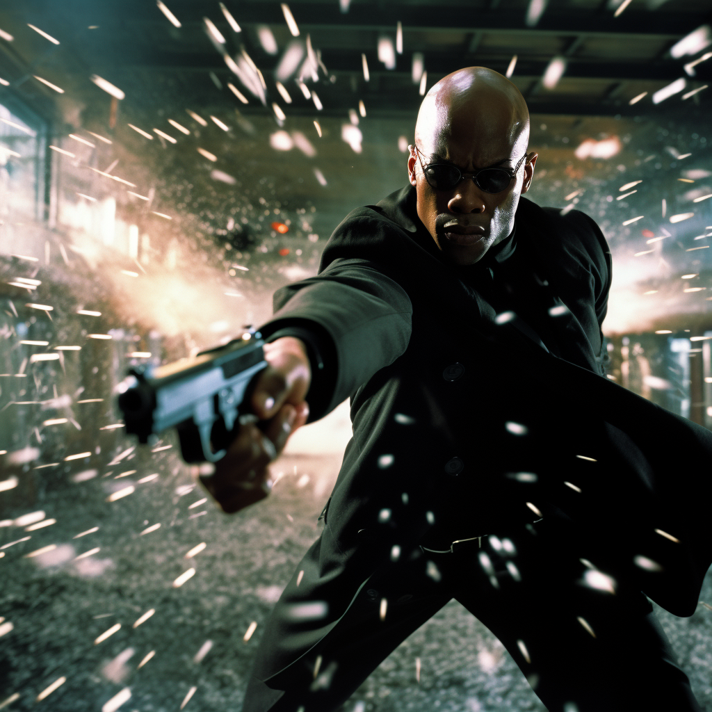 Bald Black Man Dodging Bullets in Neo Matrix