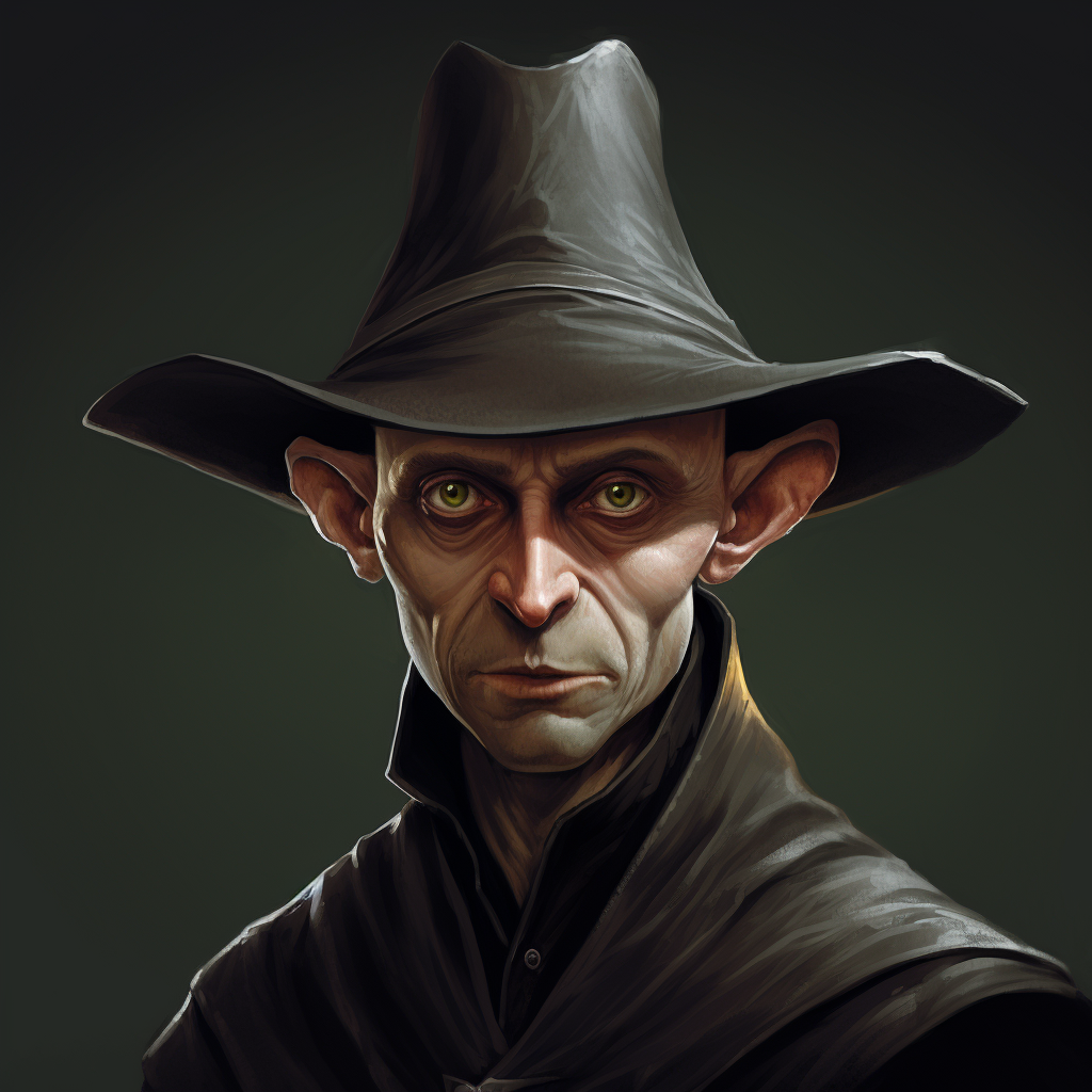 Bald elf in black hat, modern style