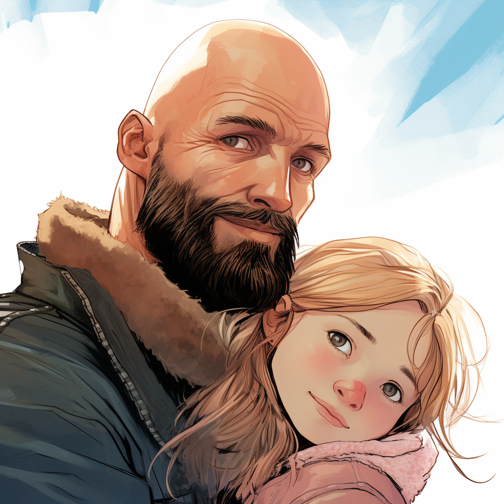 Bald man playing with daughter