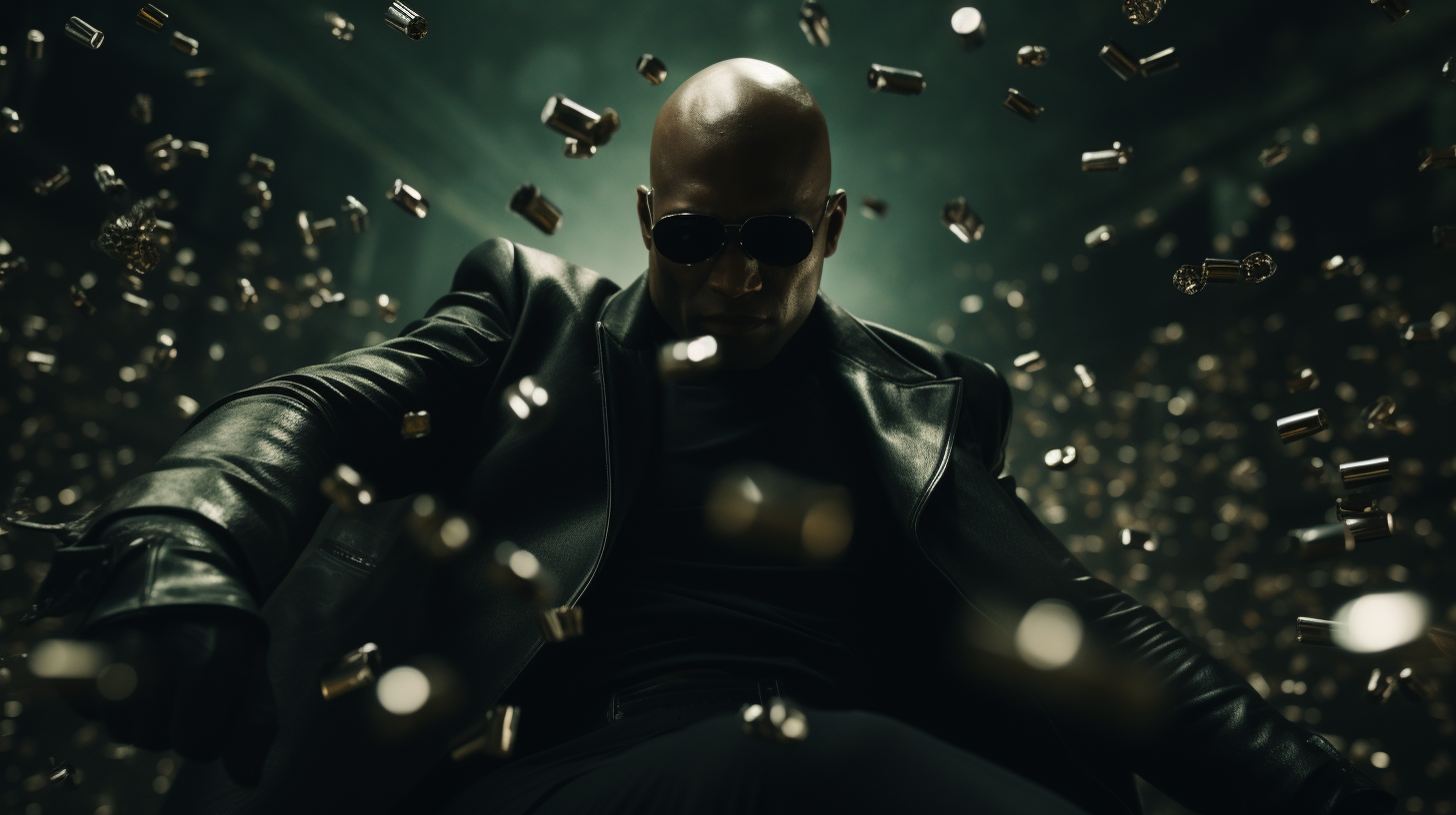 Bald man dodging bullets in Matrix-inspired scene