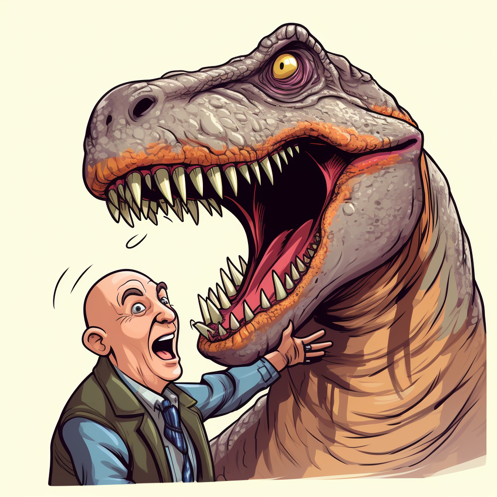 Man petting T-Rex head