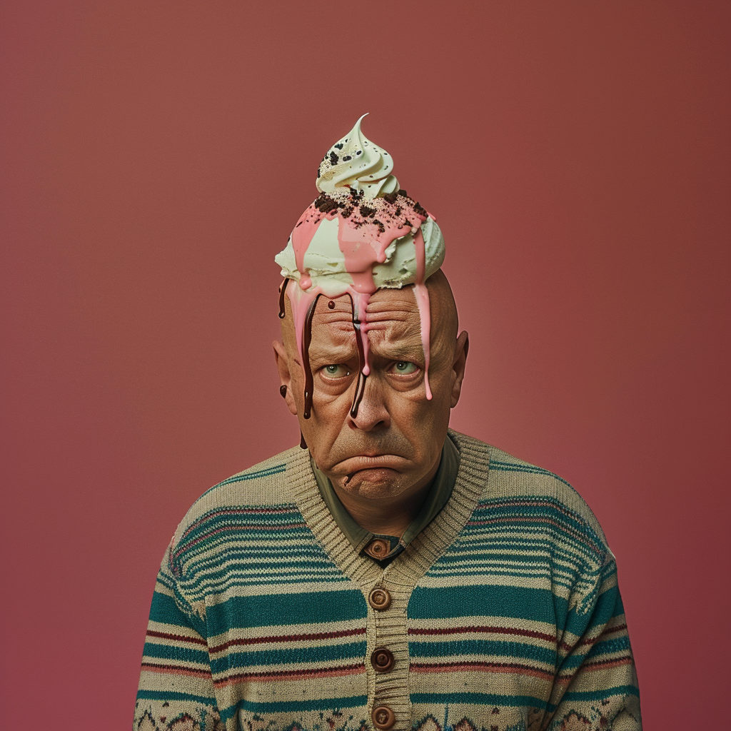 Bald man with ice cream