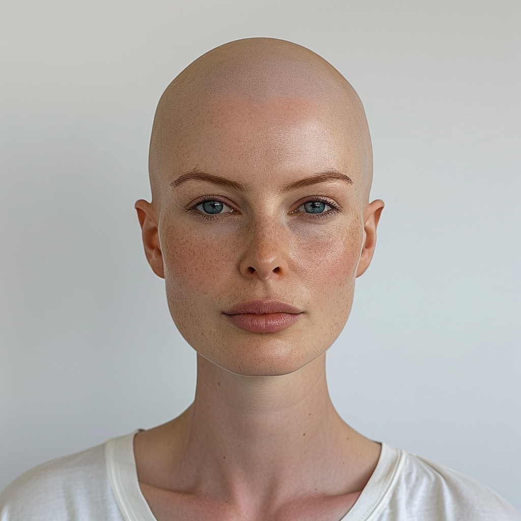 Bald Woman with Straight Blonde Hair