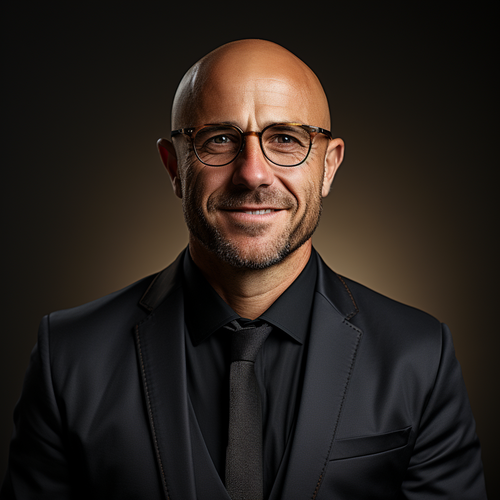 Friendly bald glasses person on a white background