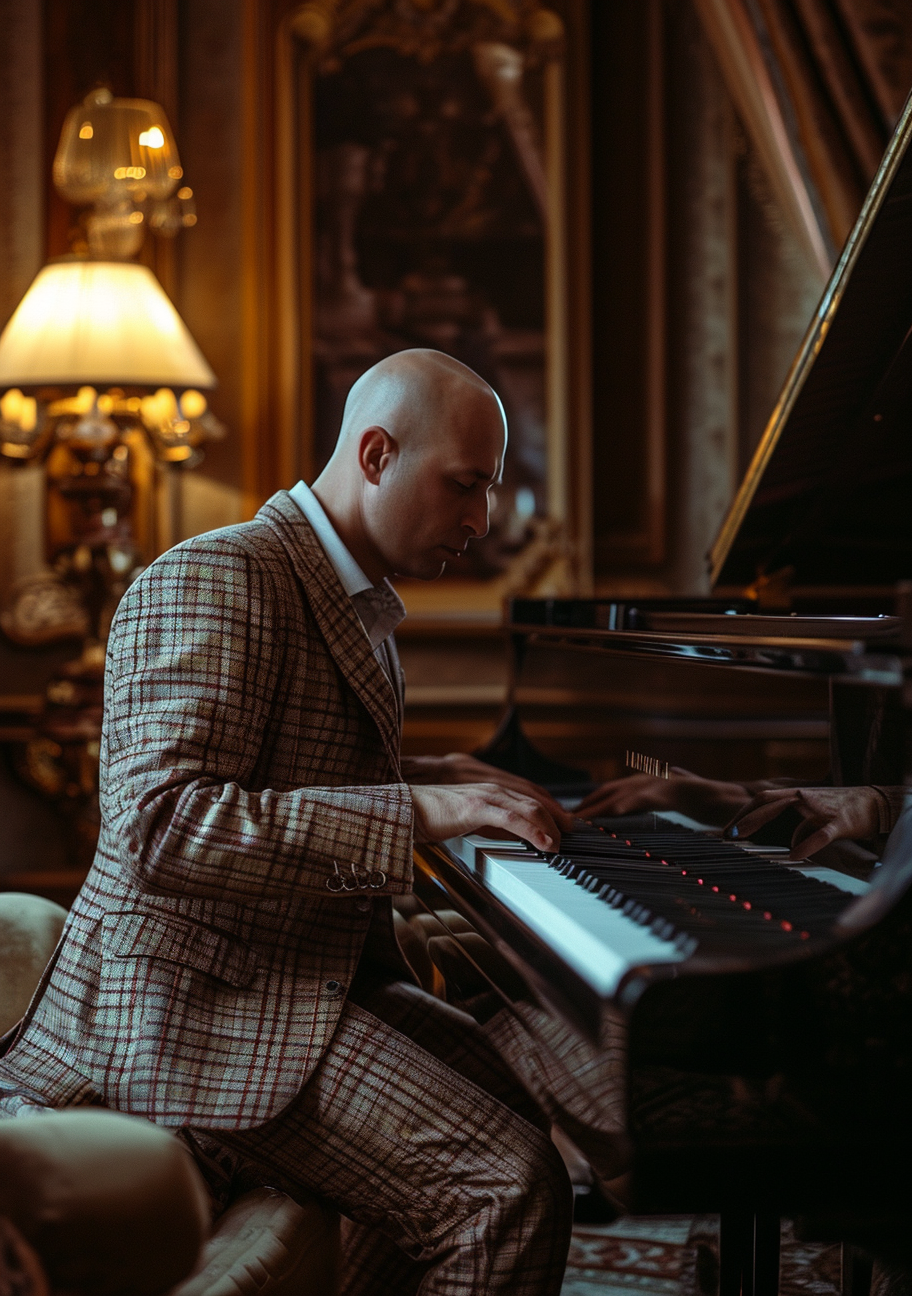 Stylish Bald Head Playing Piano