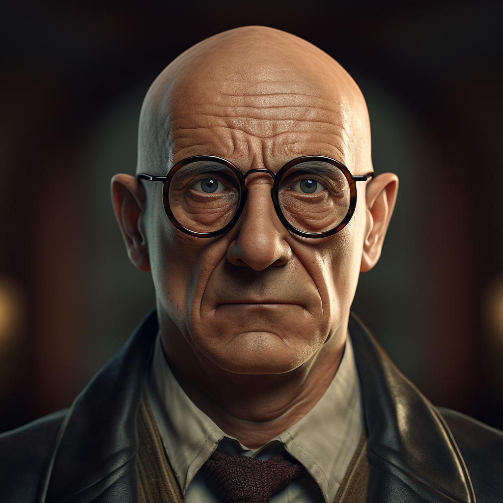 Bald man with glasses