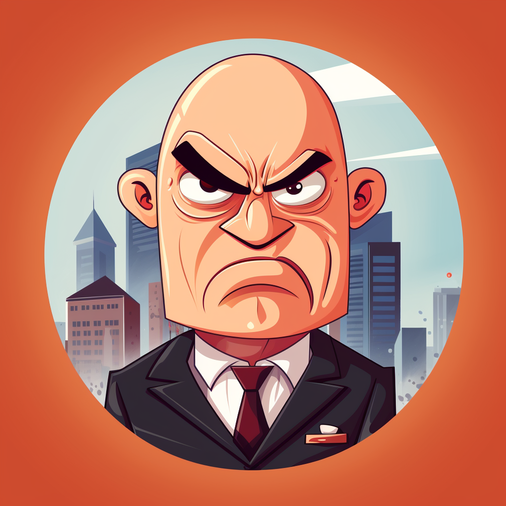 Cartoon of a Grumpy Bald Man in Suit