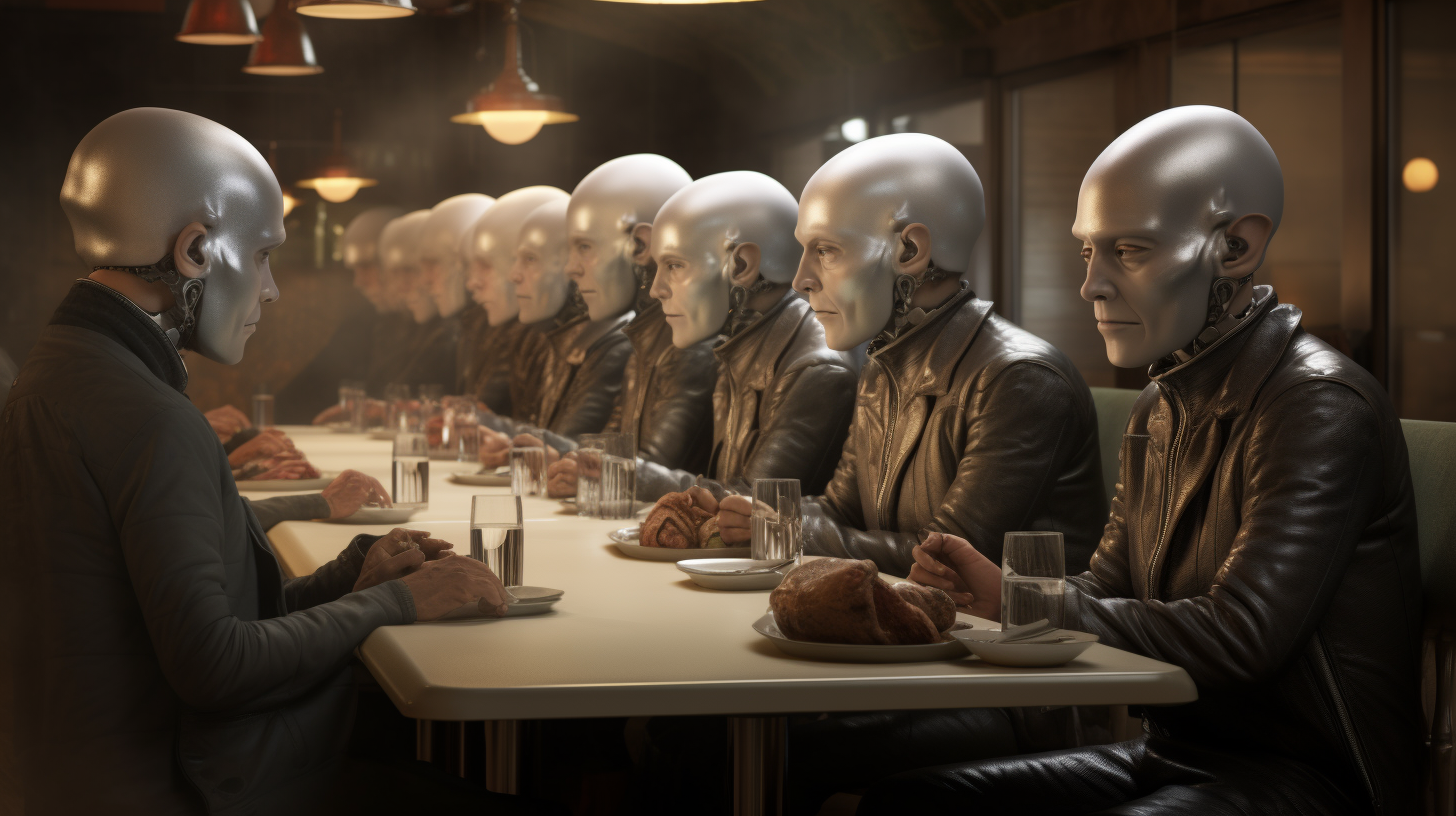 Group of Bald People Enjoying a Meal