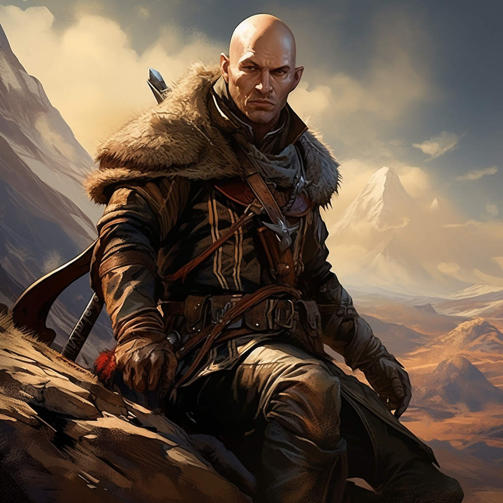 Bald Shady Ranger with Crossbow in Evil Fantasy Setting