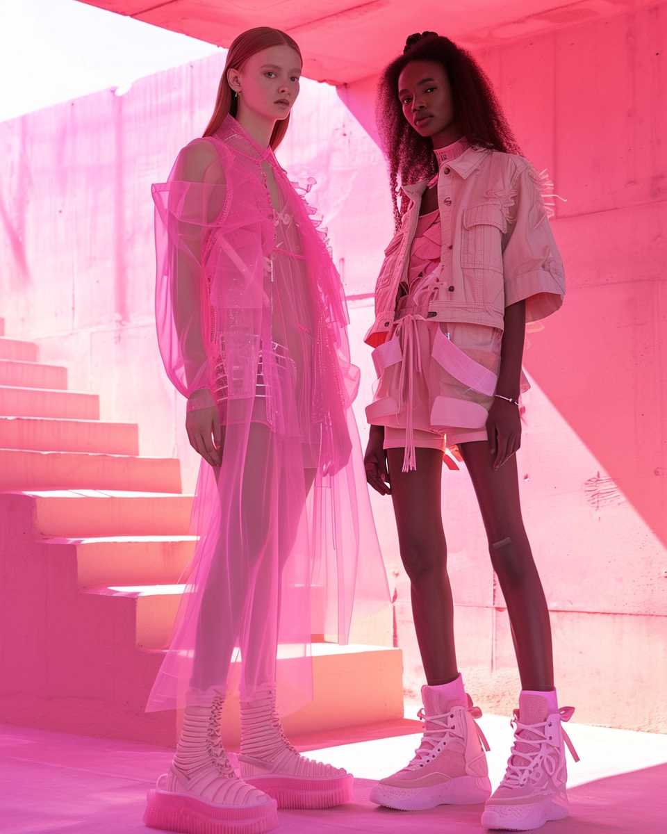 Balenciaga models in pink hall