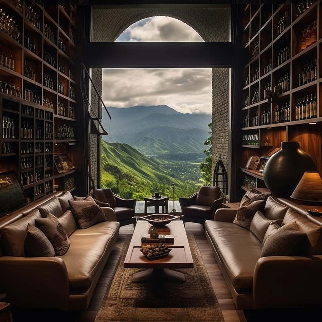 Exquisite wine cellar overlooking valley