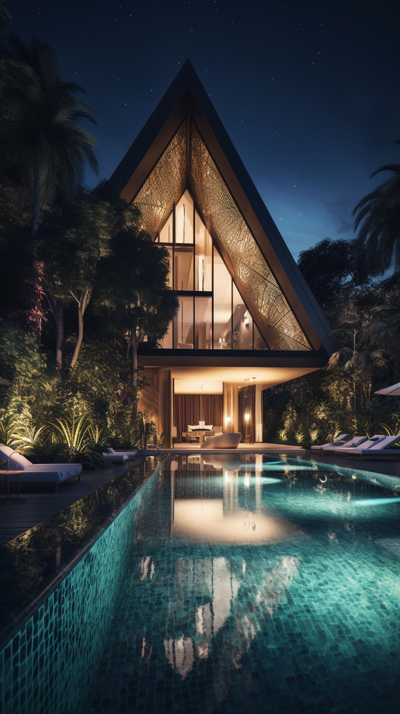 Luxurious Bali Villa with Ambient Pool Lights