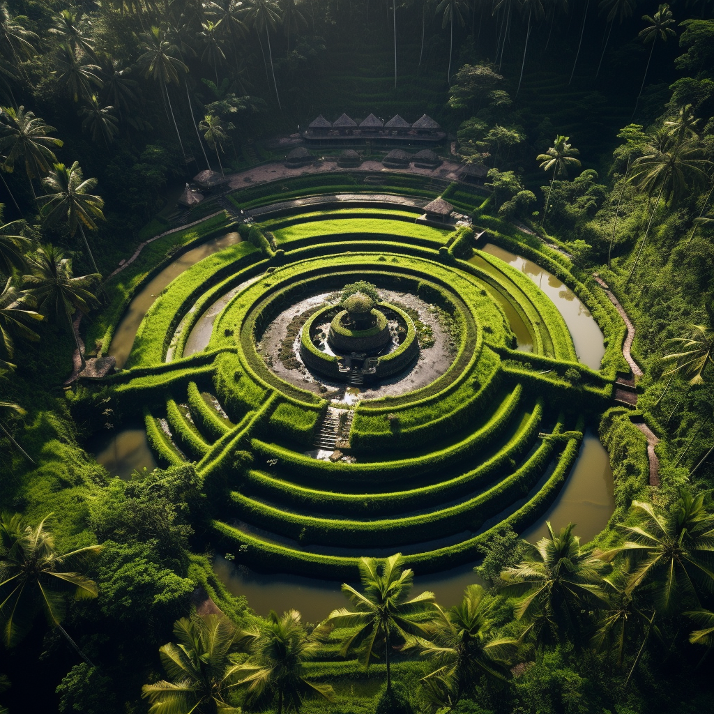 Circle building in Bali rice field