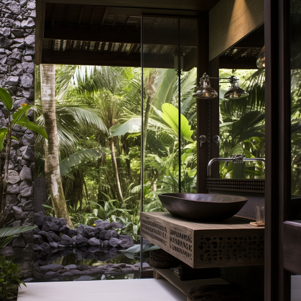 Serene Balinese Bathroom with Stone Vessel Sink