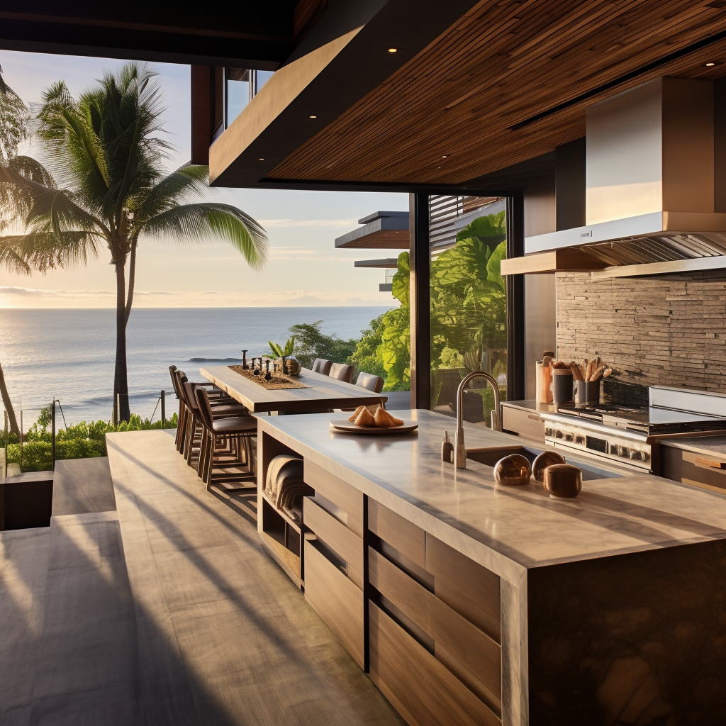 Beautiful Balinese Kitchen with Coastal View