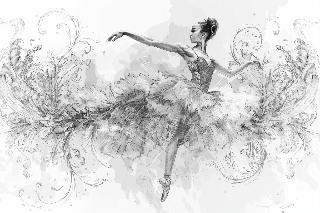 Ballerina Line Art Gray Scale