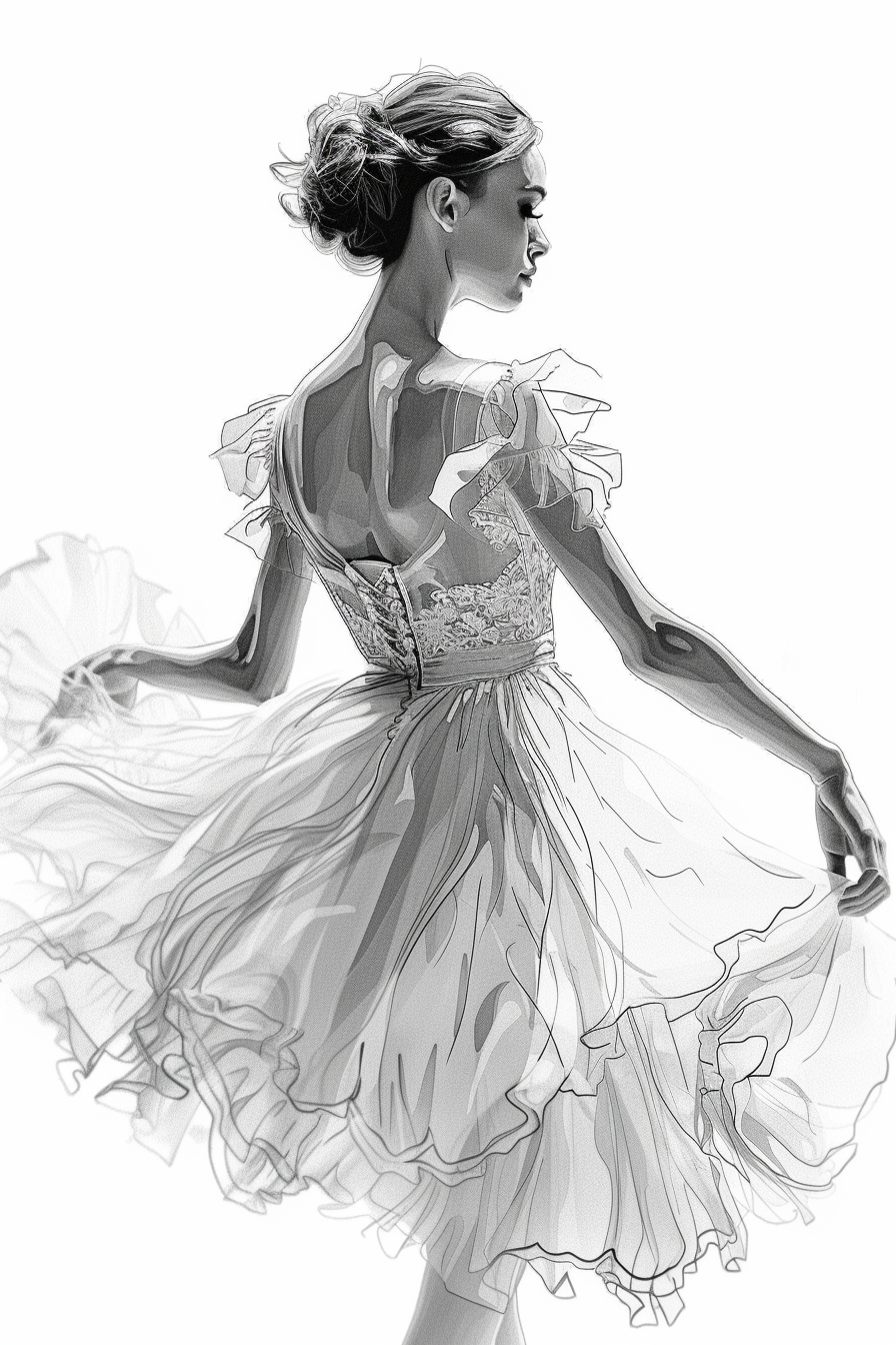 Ballerina line art illustration grayscale