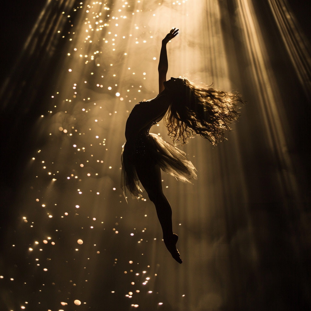 Silhouette ballerina light beams dance