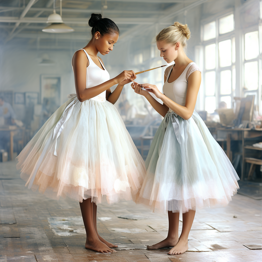 Two Ballerinas in Soft Pastel Tutus Dancing