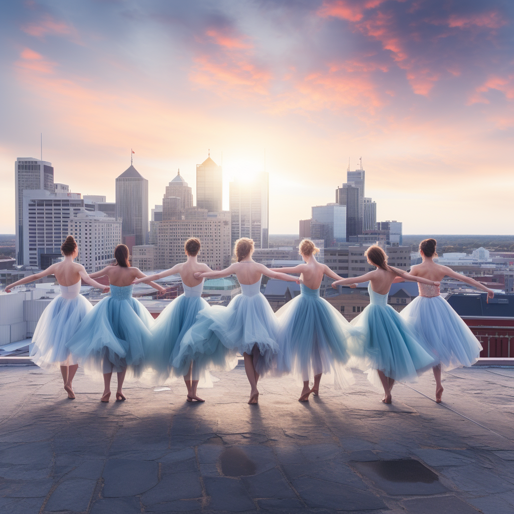 Ballet dancers on city rooftop