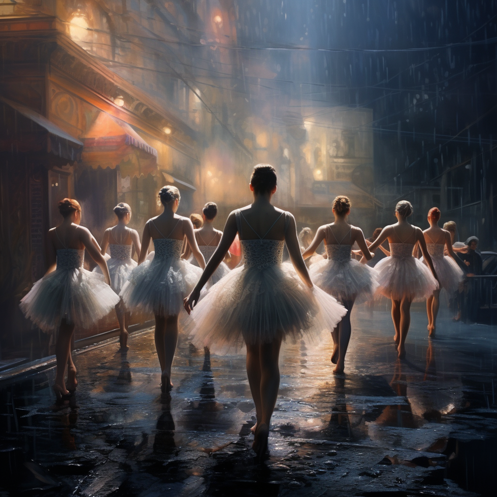 Ballet dancers following a guiding light