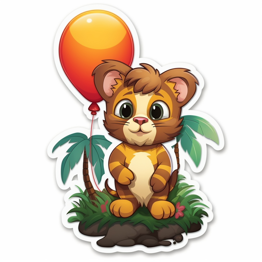 Cute comic kitten with balloon number 9