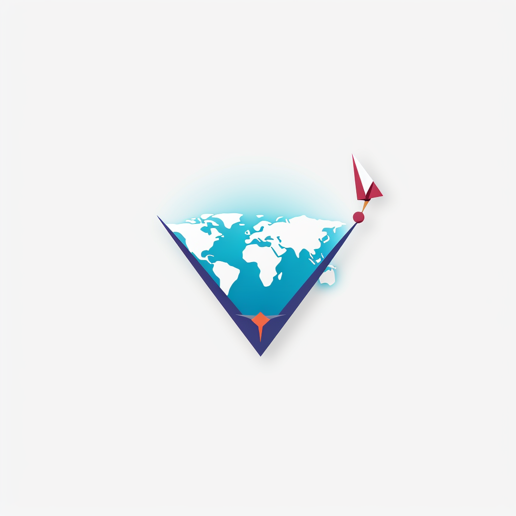 Simple flat vector style balloon logo with world map and paper airplane