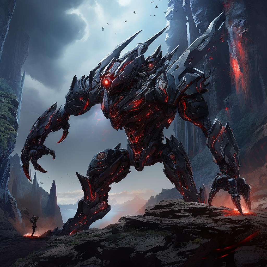 Black mecha with glowing red energy