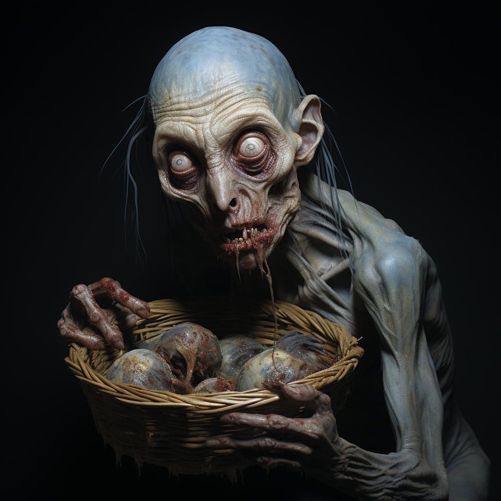 Balut Zombie with Dark Eyes and Basket