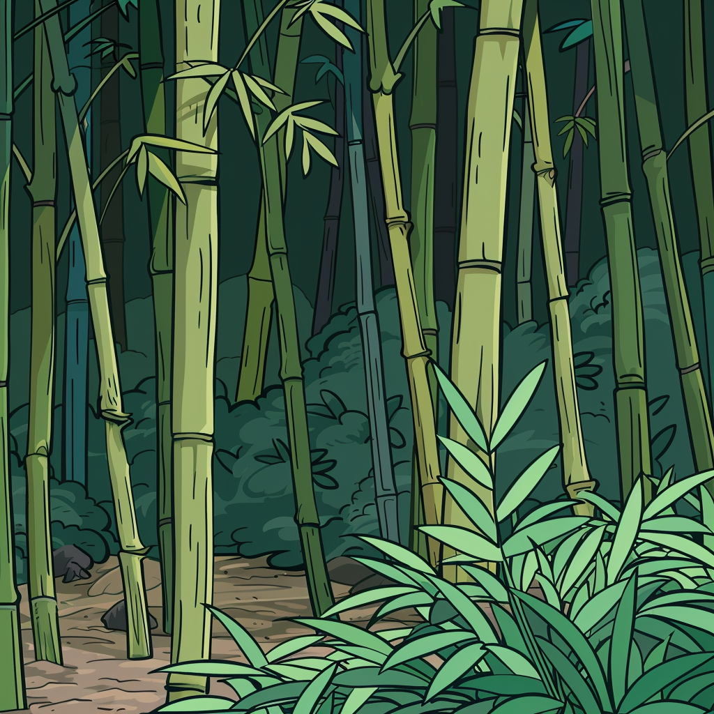 Cute cartoon bamboo forest scene