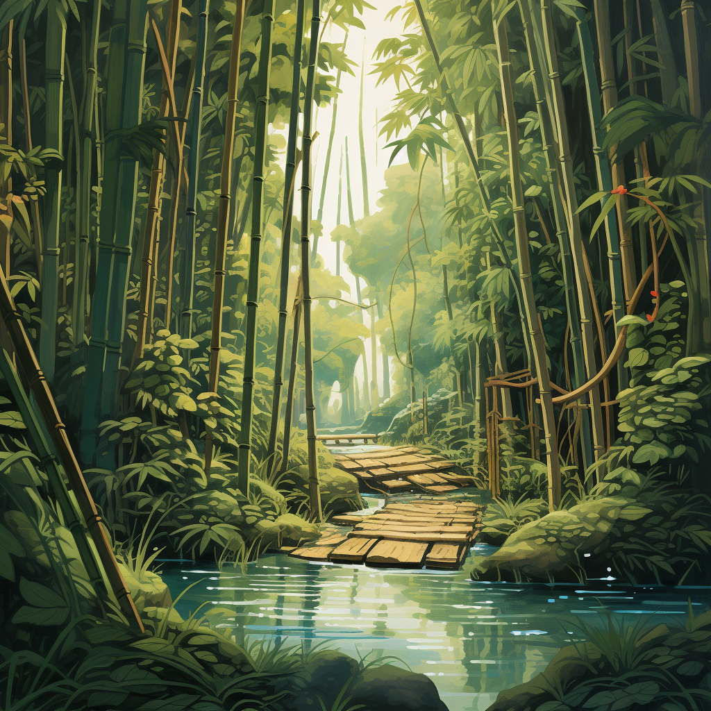 Tranquil bamboo garden artwork (max 6 words)