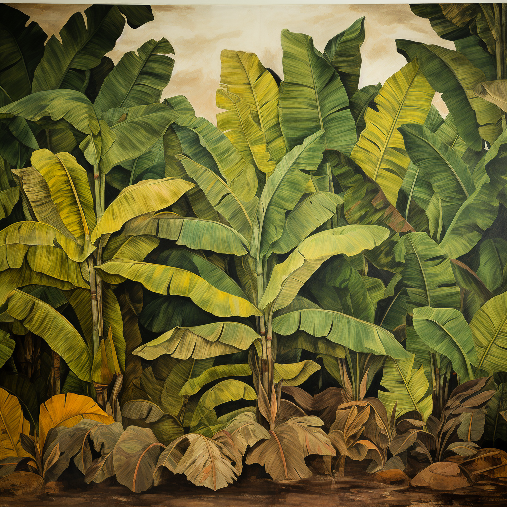 Antique banana leaf mural painting