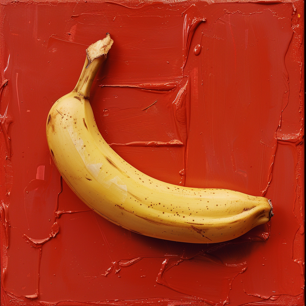 Detailed banana fruit on red background