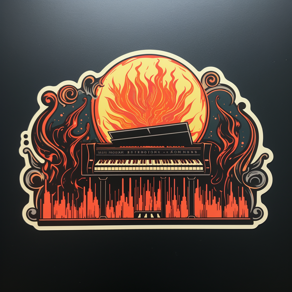 Band social proof sticker with piano and fire