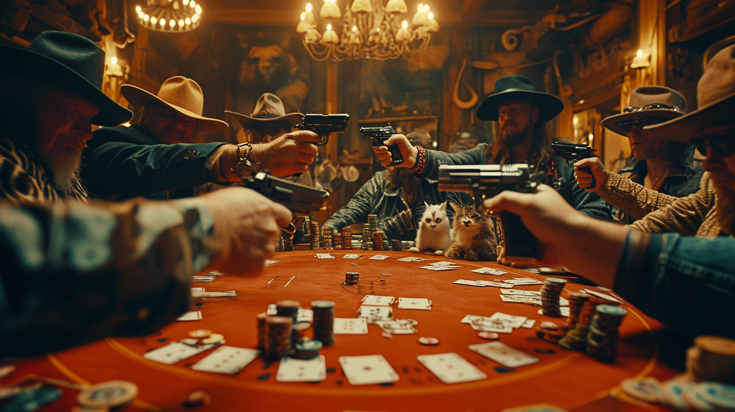 Bandits at Poker Table with Guns