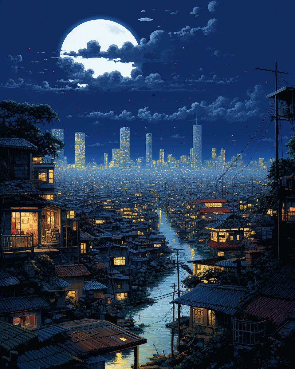 Bangkok night cinematic view Studio Ghibli