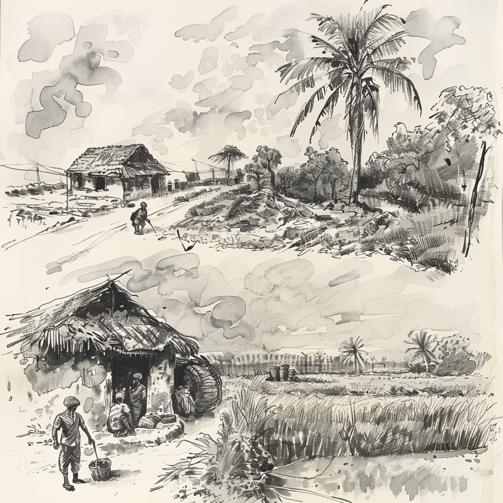 Bangladeshi village scene sketches