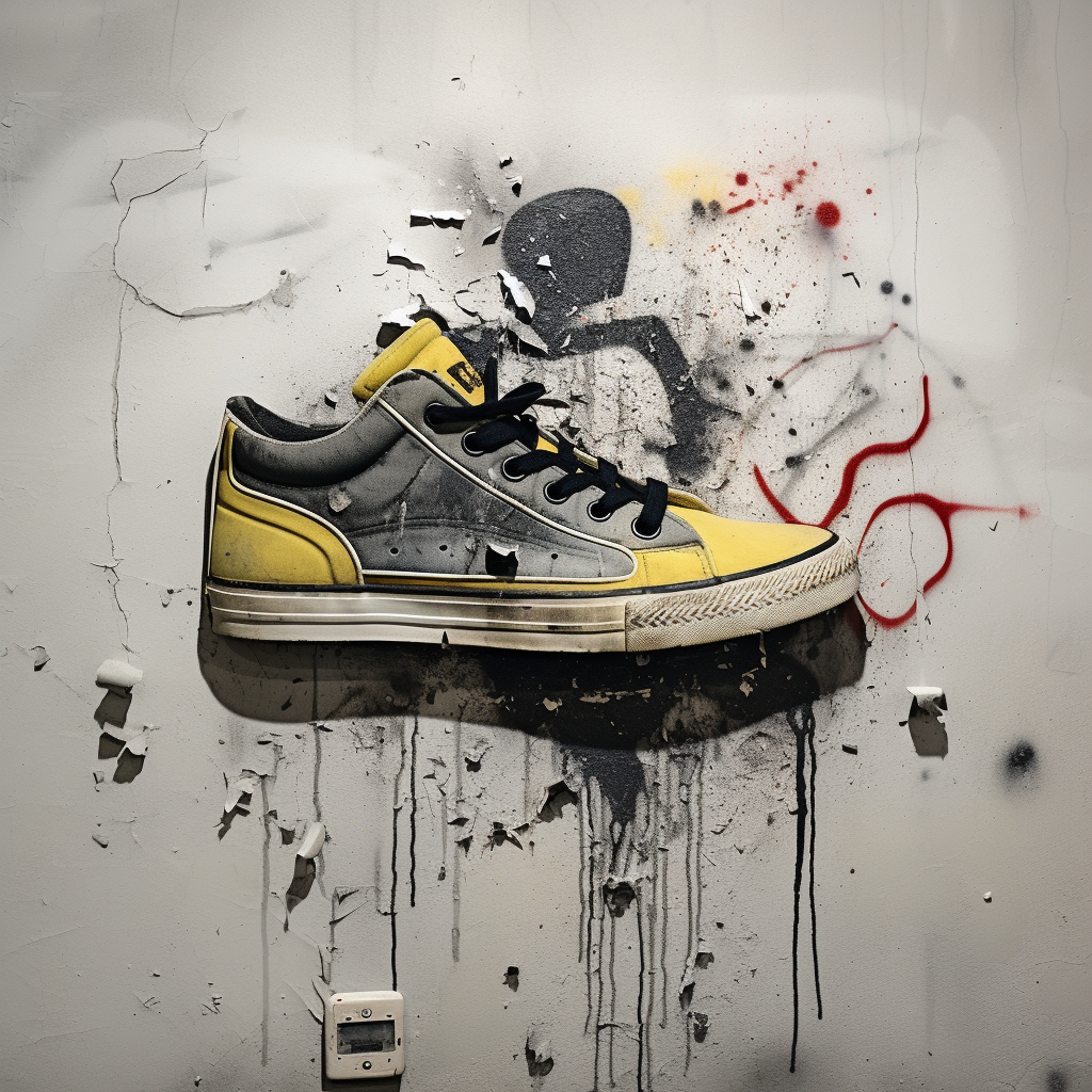 Banksy sneaker head design with graffiti art