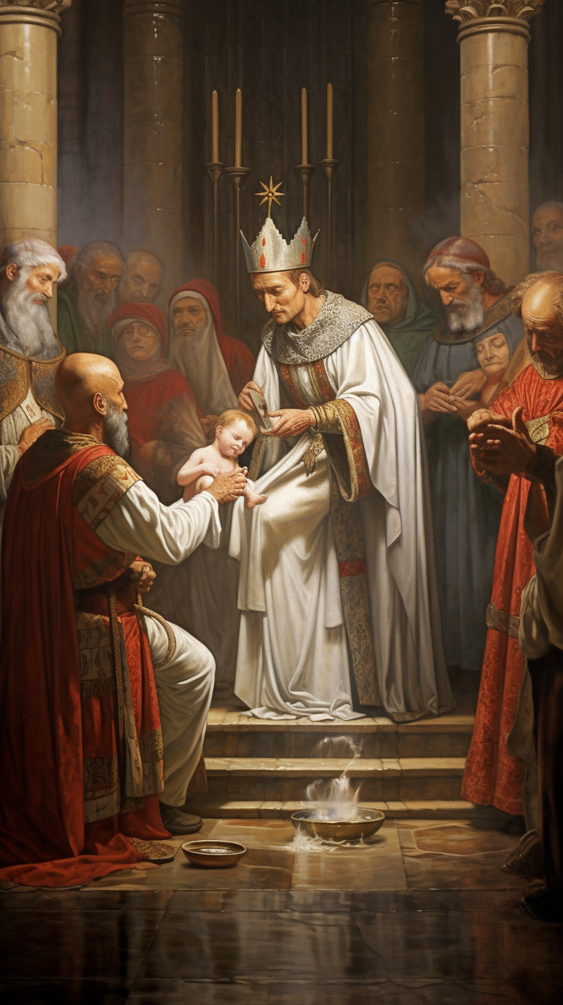 Realistic Painting of Baptism of a King